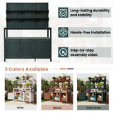 LZ LEISURE ZONE Potting Bench with Hutch, 50.2" Solid Fir Wood Garden Workstation with Large Countertop, 2 Shelves, 2 Cabinets and 3 Side Hooks, Outdoor Planting Table for Gardening, Green LZ LEISURE ZONE