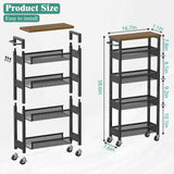 Giwil Slim Storage Cart 5 Tier Narrow Kitchen Rolling Cart on Wheels for Small Space, Metal Utility Cart Narrow Bathroom Storage Cabinet Mobile Shelf Unit Organizer with Wood Top and Handle, Black Giwil