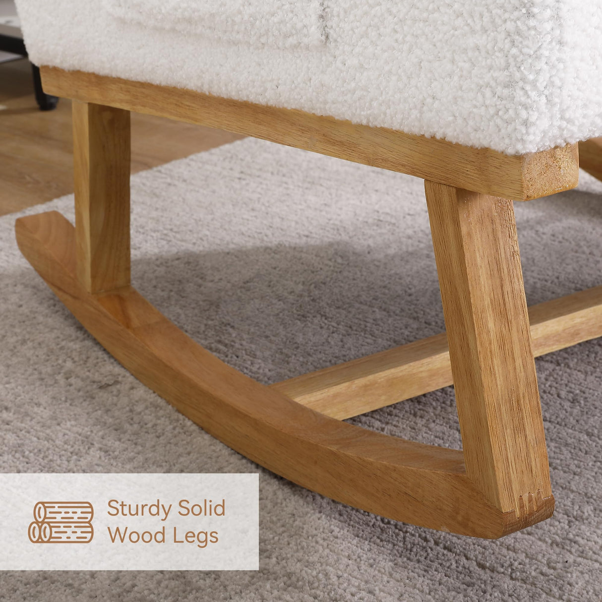 HCHAIRH Rocking Chair Nursery, Sherpa Nursing Rocking Armchair for Mom Nursery Morden Rocker Chair with High Backrest for Living Room,Bedroom,Teddy White HCHAIRH