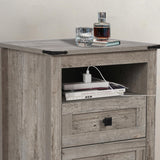 BTDWI Farmhouse Nightstand Set 2, Wood Side Table with Drawers and Storage Shelf, Square End Table for Bedroom, Light Grey Rustic Oak BTDWI
