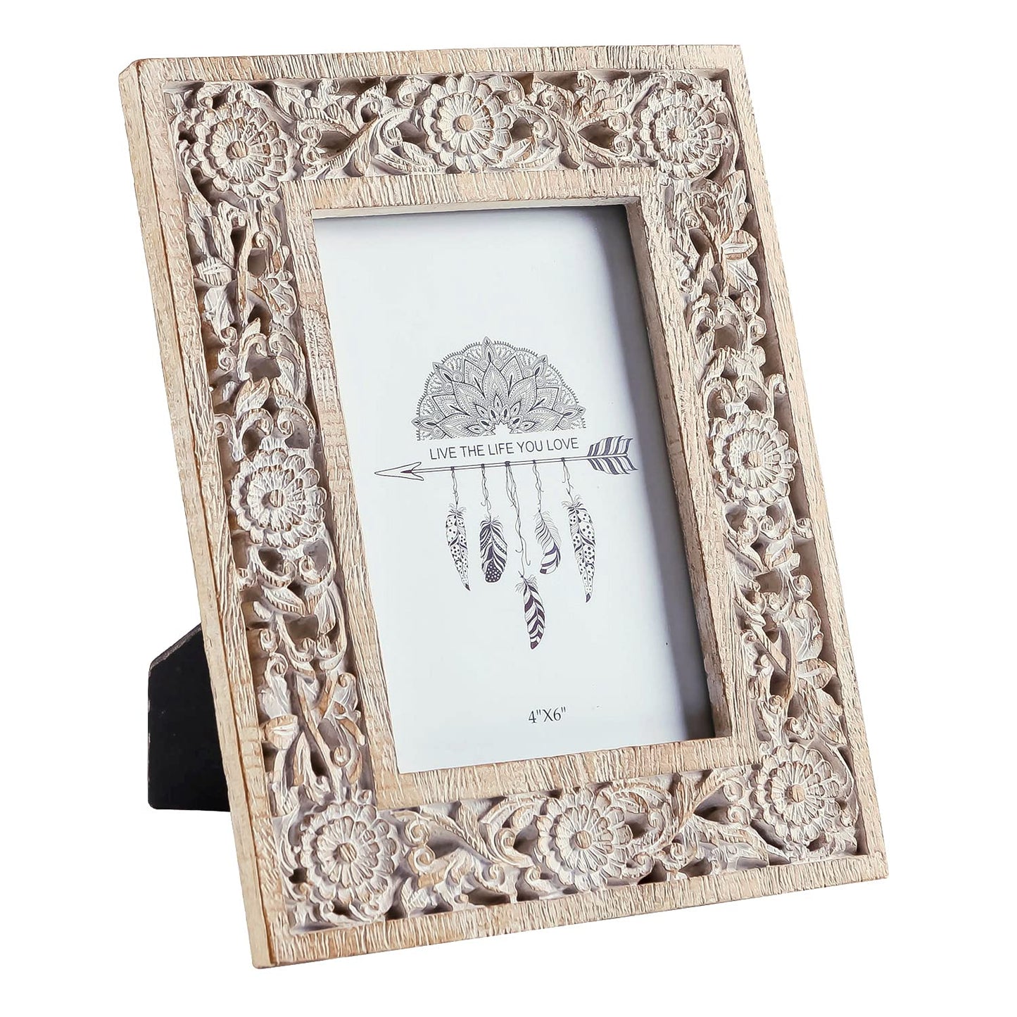 NIKKY HOME Farmhouse Boho Style Floral Picture Frame 4x6 Rustic Resin Photo Frame with Distressed White Finish, High Definition Glass for Wall and Table Top Display