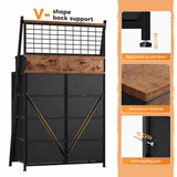 EnHomee Dresser for Bedroom with 11 Drawers Tall Dresser with LED Lights Fabric Chests of Drawers with Grid Wall Panel,3 Tier Shelves,Metal Frame,Closet,Study,Rustic Brown,33.9" Wx11.8 Dx51.2 H EnHomee