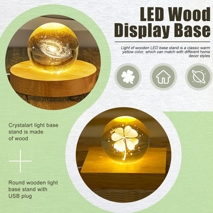 Honoson 8 Pcs Wooden LED Display Base Lighted Base for Crystal Art Wood Display Lighted Base for Glass Art LED Lighted Base for Display 3D Crystal Glass Warm Light (Round and Square Surface S - WoodArtSupply