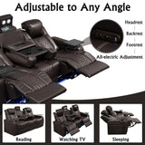 NMXUXMN Home Theater Seating,Top-Grain Leather Recliner Sofa, Zero Gravity Power Reclining Couch with Ambient LED Lights, Cup Holders & USB, Tray Table-Row of 3 with Drop Table Black NMXUXMN