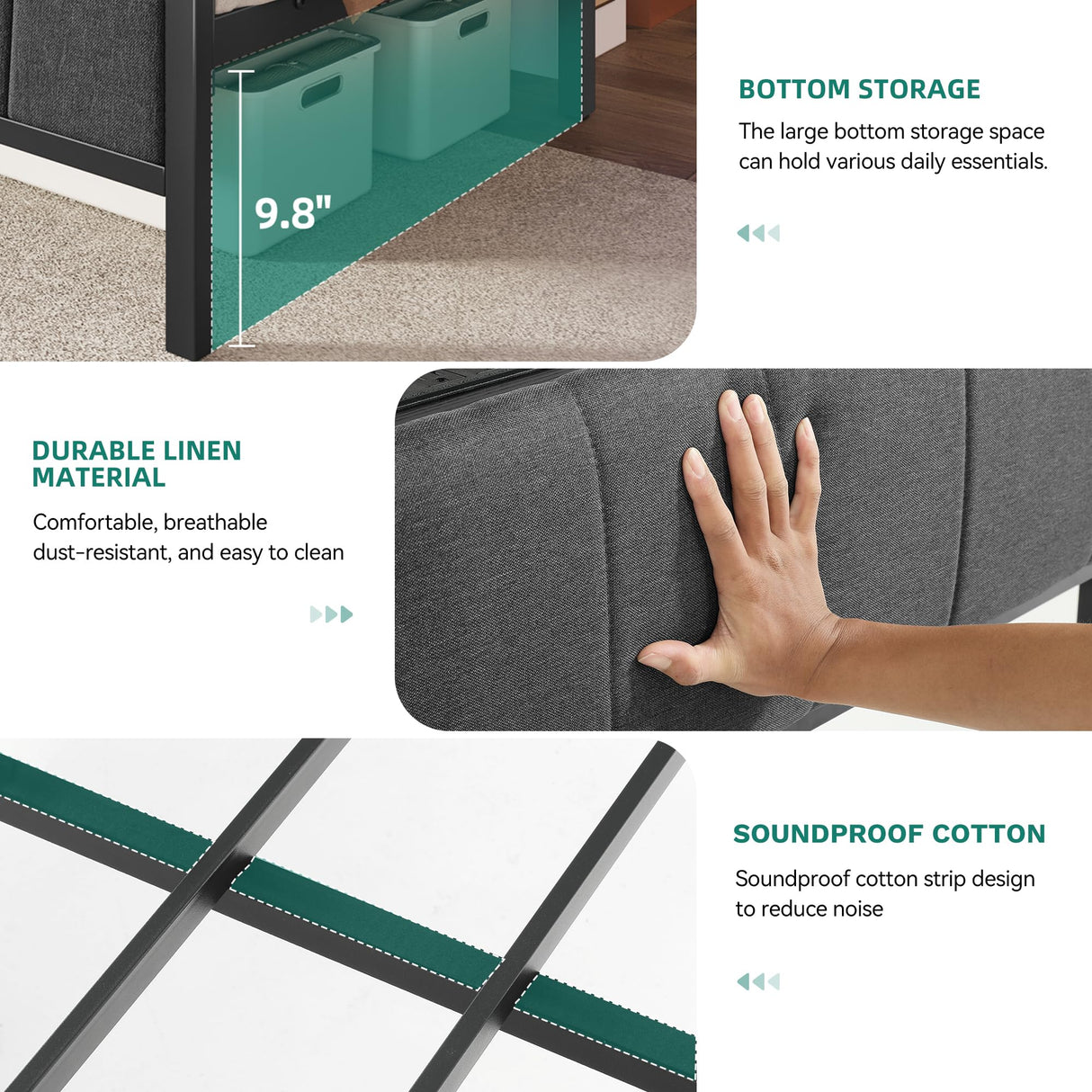 YITAHOME Queen Bed Frame with Storage Headboard, Upholstered LED Platform Bed with Charging Station, Heavy-Duty Metal Slats, No Box Spring Needed, Fast Assembly - Gray YITAHOME