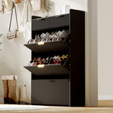 IDEALHOUSE Modern Black Shoe Cabinet with 3 Flip Drawers & 2 Small Drawers & Hook, Slim Fluted Shoe Storage Organizer, Narrow Entryway Cabinet for Apartment, Hallway, Entrance IDEALHOUSE