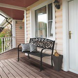 VINGLI Outdoor Bench with PVC Back Pattern, Metal Garden Bench Black Steel Welcome Bench for Patio, Porch, Deck, Yard, Lawn Decor Entryway VINGLI