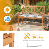 Outvita Wooden Garden Bench, Outdoor Wood Patio Bench, Rustic 2-Person Loveseat Chair w/Armrest for Porch Poolside Park Backyard Balcony, Capacity 605Lbs, X Backrest Outvita