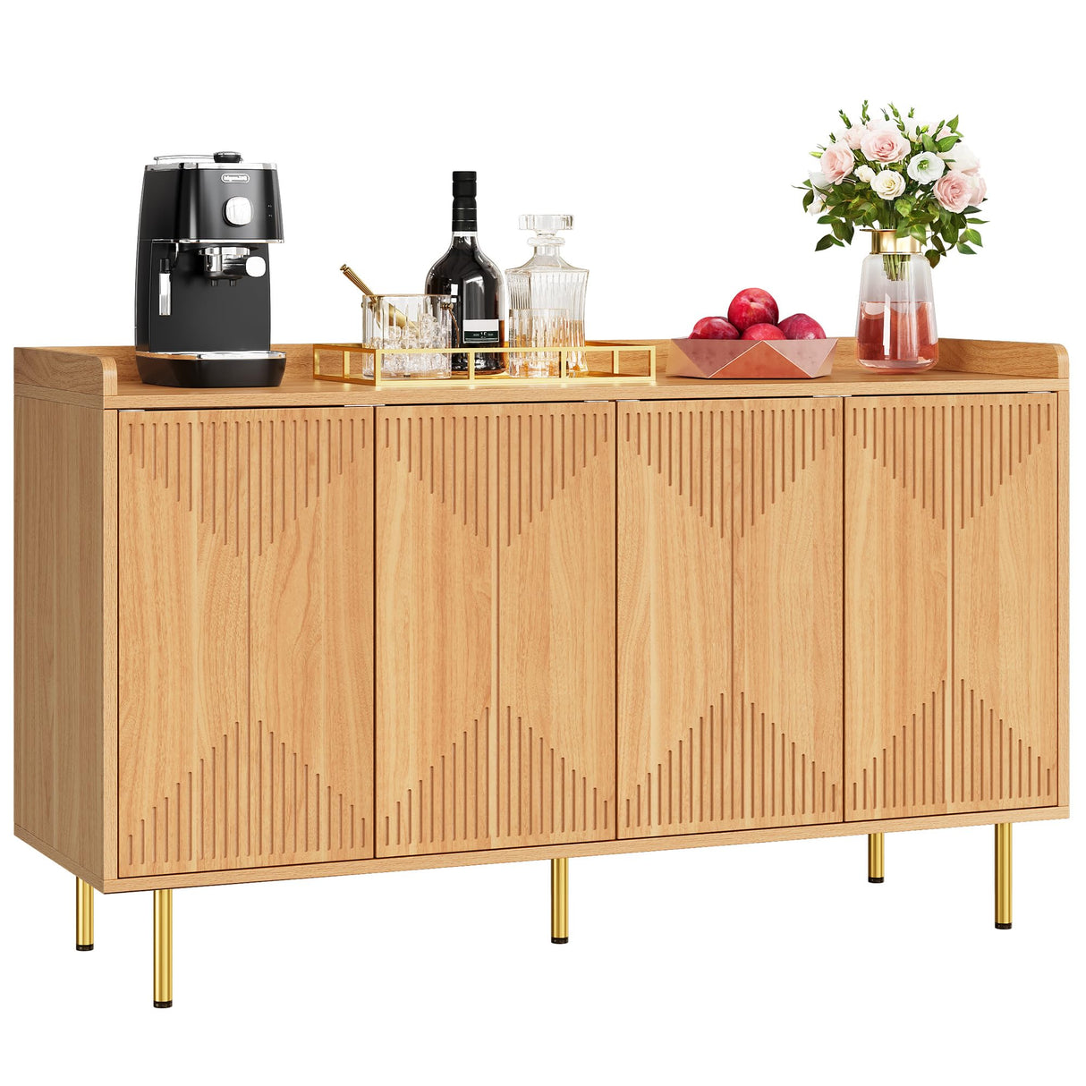 YITAHOME Modern Natural Wood Sideboard Buffet Cabinet with Carved Doors for Living Room and Dining Room YITAHOME