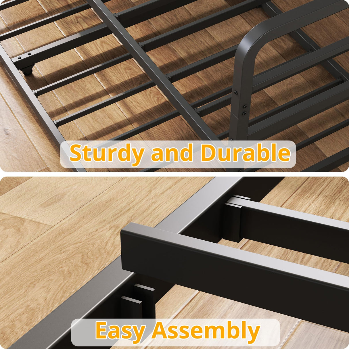 ANCTOR Daybed with Trundle, LED Lights and Charging Station, Full Size Daybed with 2-Tier Storage Shelves and Upholstered Headboard, Metal Sofa Bed Frame for Living Room, Bedroom, Black ANCTOR