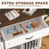 Lovinouse Large Double Dog Crate Furniture, 72.4'' Wooden Kennel with 2 Drawers & Divider, XXL Heavy Duty Crates Cage Furniture for or Medium Dogs Indoor, White Lovinouse