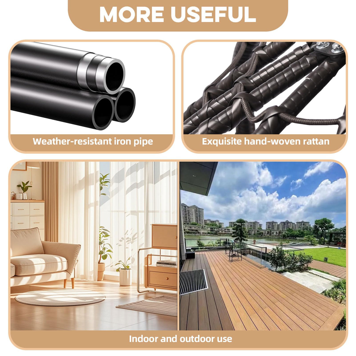 Egg Chair with Stand Outdoor Ratten Wicker Hanging Egg Chair Outdoor Indoor with Thickened Cushion Swing Chair Hammock for Patio Apartment Bedroom Garden Balcony (Dark Grey Wicker+Grey Cushion) ZZW