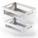 NAGAWOOD Wooden Countertop Baskets Set of 2 for Kitchen, Bathroom, Pantry|Wall Mount Upgrade with Full Accessories| Rustic Nesting Boxes|Wooden Organizer Crates for Fruit, Vegetables, Produce, Bread NAGAWOOD