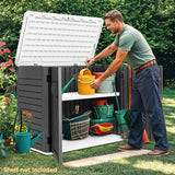 DWVO 35 Cu Ft Outdoor Storage Shed with Unique X-Shaped Lockable Door, Weatherproof Resin Tool Shed w/o Shelf for Gardening & Lawn Equipment, Dark Gray DWVO
