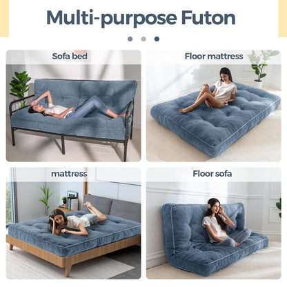 MAXYOYO 6" Futon Mattress Full Size, Thick Boucle Futons Sofa Couch Bed Sleeper Sofa Bed Floor Mattress for Adults, Shredded Foam Filling (Frame Not Included), Dustyblue