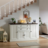 IFGET Farmhouse Sideboard Buffet Cabinet with Storage, 58'' Large Coffee Bar Stroage Cabinet with 2 Drawers and 4 Doors, Wood Rustic Accent Cabinet for Dinning Room, Hallway, and Living Room, Whtie IFGET