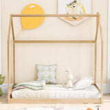 Montessori Twin House Bed with Roof for Kids - Natural Wooden Floor Bed by Harper & Bright Designs Harper & Bright Designs