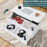 HOMMPA 40'' Lift Top Coffee Table for Living Room, White Coffee Tables with Storage, LED Modern Coffee Table Rectangular White Gloss, Flip Top Center Table with 2 Drawers and Hidden Compartment HOMMPA