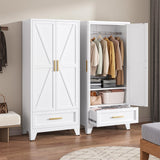 LCAOPC 71" Tall Metal Wardrobe Cabinet with Drawer and Hanging Rod, 2 Doors Armoire Wardrobe Closet with Shelf for Bedroom, Office, Laundry Room, White LCAOPC