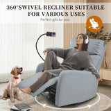 CHSICFOR Manual Swivel Recliner Chair,Nursery Reclining Sofa Chair with Lumbar Support, Adult Soft Padded Faux Leather Glider Recliner with 360° Free Rotation,Removable Phone Holder,Blue Gray CHSICFOR