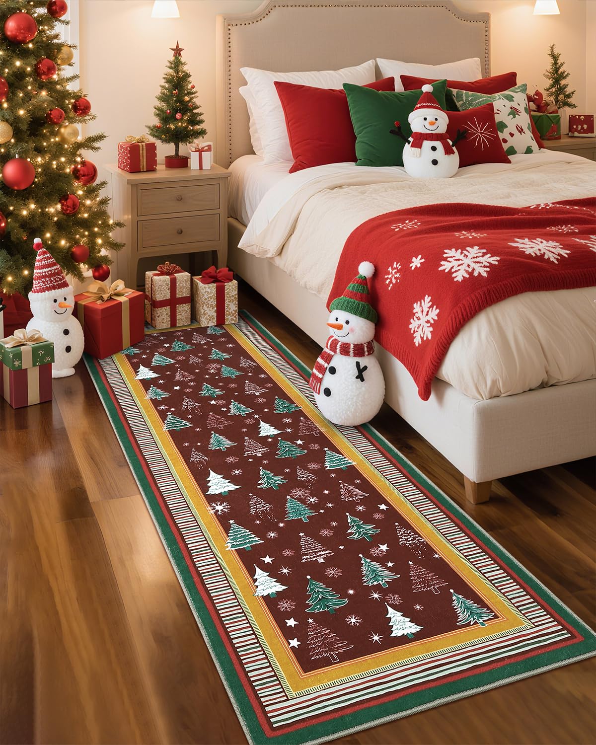 GarveeHome 2.5x8 Christmas Rug Runners for Hallways Non Slip,Christmas Tree Print Kitchen Rugs Washable Area Rug for Entryway, Low Pile Soft Red Holiday Decor Carpet for Bedroom Laundry Room GarveeHome
