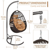 TWT Hanging Egg Chair with Stand, 330lbs Capacity Patio Wicker Egg Swing Chair with UV Resistant Cushion for Bedroom Garden Indoor Outdoor (Dark Brown) TWT