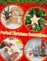 Wohohoho 45Pcs Unfinished Paintable Blank Wooden Christmas Ornaments with Tray, 9 Designs DIY Predrilled Wood Ornaments for Crafts. Christmas Tree Hanging Decorations Xmas Art Birthday Gift for Kids wohohoho