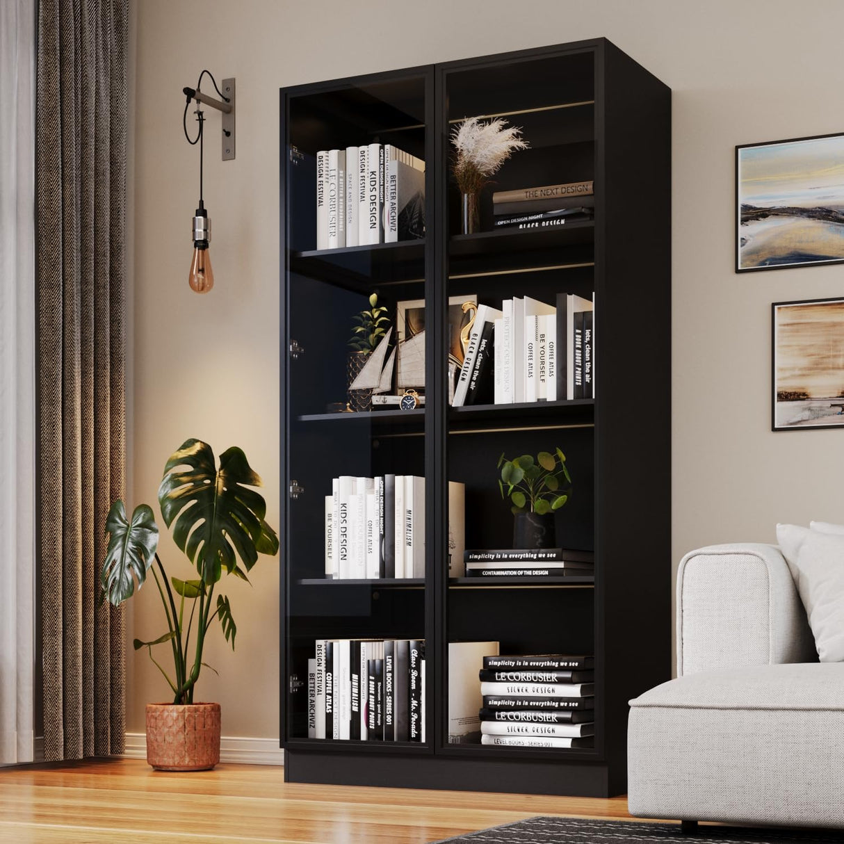 GLAUBIO Display Cabinet for Collectibles 4 Tier Metal Storage Cabinet Black Curio Cabinet with Glass Doors,Collectibles Toy Organizers Rack & Display Shelf,Kitchen Pantry for Home Office, Living Room GLAUBIO