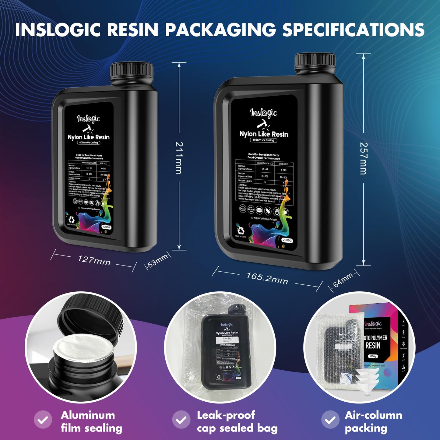 Inslogic Nylon 3D Printer Resin Bundle, 2 * 1KG Black Resin Strong Tough Durable 3D Resin, High Compatible for LCD 3D Printers, 395-405nm UV Light Curing 3D Printing Liquid Photopolymer Resin