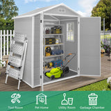 Seizeen 6x4.4ft Resin Shed with Floor, Waterproof Outdoor Plastic Garden Shed with Lockable Doors, Window & Vents, Outdoor Storage Shed for Storing Patio Furniture, Tools, Bike and Lawn Mower (Gray) Seizeen