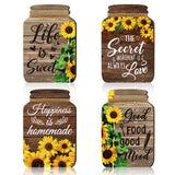 4 Pcs Kitchen Wall Decor Mason Jar Set Wooden Rustic Home Decor Inspirational Kitchen Hanging Farmhouse Wall Signs for Home decoration(Sunflower) Qunclay