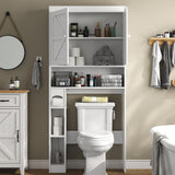 furomate Over The Toilet Storage Cabinet with Barn Doors, 32.3''W Free Standing Toilet Storage Shelf Space Saver with Adjustable Bottom Bar, White furomate