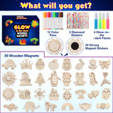 GWAHSA 30pcs DIY Wooden Magnets, Glow in The Dark Wooden Art Craft Supplies Painting Kit for Kids Activities Party Favors for Boys Girls Ages 4-8 8-12 Birthday Gifts Toys Pinata Goodie Bags Stuffers GWAHSA