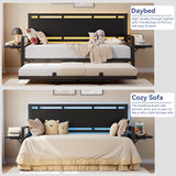 Jocoevol Daybed with Trundle and LED Light, Heavy Duty Metal Twin Bed Frame with Movable Charging Station, Day Bed Pop Up Trundle Bed Twin for Living Room, Bedroom and Guest Room, Black Jocoevol