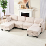 Mjkone 109" Width Modular U Shaped Sofa Couch with Storage, Convertible Sectional Couches for Living Room Sets Furniture with Reversible Chaise, 4 Seat Sofa Couch with Ottomans for Home Office, Beige Mjkone