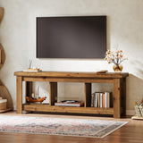 Tribesigns 63" Solid Wood TV Stand, Entertainment Center for 65 inch TVs, Farmhouse Style with 3 Open Storage Shelves, Rustic Brown Console for Living Room Bedroom, Fits 55 60 65 75 Inch Television Tribesigns
