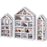 DoubleFill Set of 3 Shadow Cubby Boxes Wooden Display Shelf 10 x 15 Inch Large Wall Mounted Display Storage Shelves for Mini Figures Curio Trinket Medals Crafts Collections(Antique White,House Shape) DoubleFill