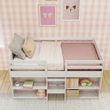 Max & Lily Modern Farmhouse Low Loft Bed, Twin Bed Frame for Kids with 2 Bookcases, White Wash Max & Lily