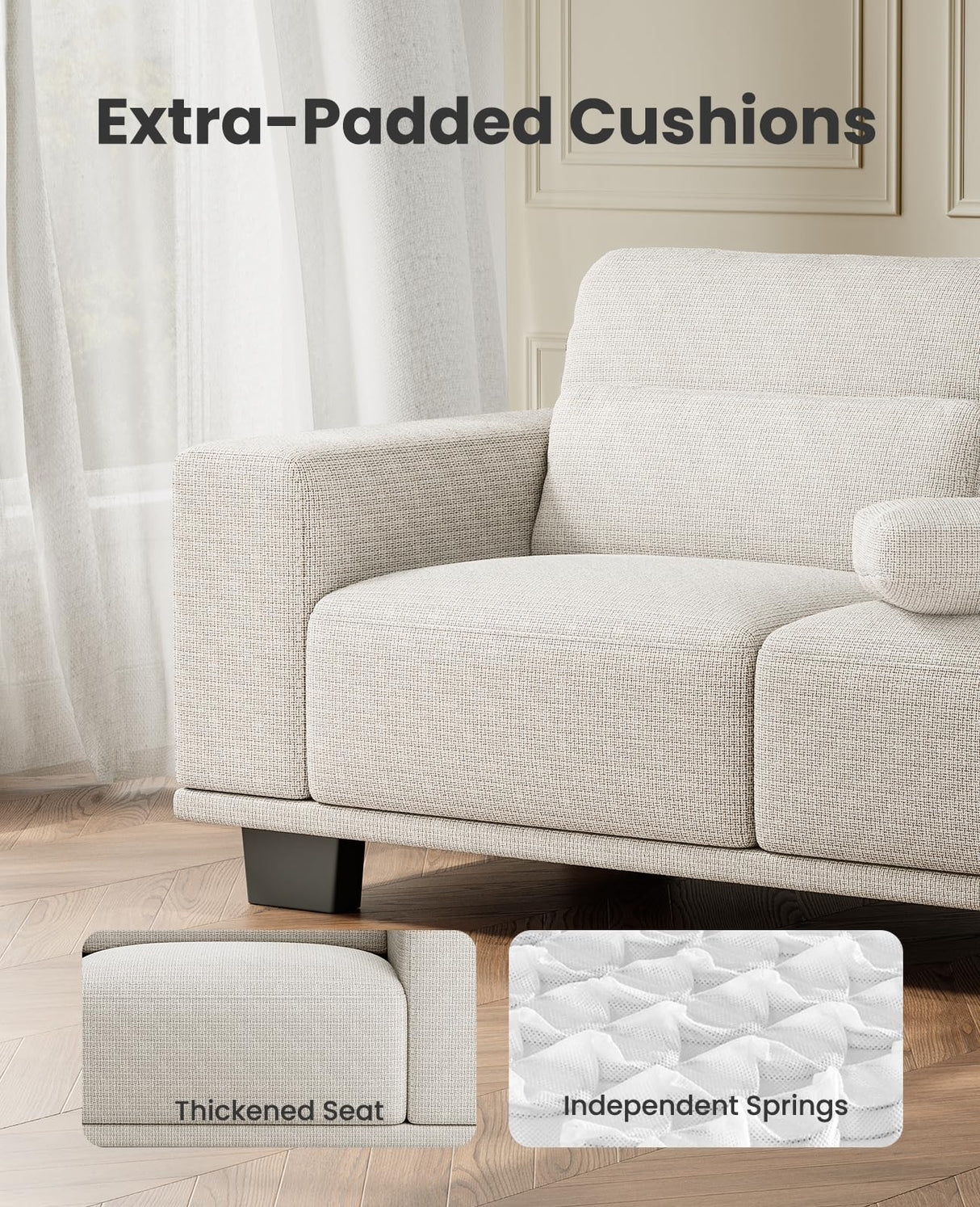 Amada 89" Sofa, 3 Seater Couch for Living Room, Modern Sofa with Deep Seats & Wide Armrests, Comfy Couch with Removable Washable Covers, Linen Fabric, Easy Assembly AMADA HOMEFURNISHING