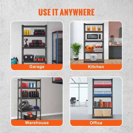 VEVOR Storage Shelving Unit, 5-Tier Adjustable, 2000 lbs Capacity, Heavy Duty Garage Shelves Metal Organizer Utility Rack，2 Pack, 30" L x 12" W x 60" H VEVOR
