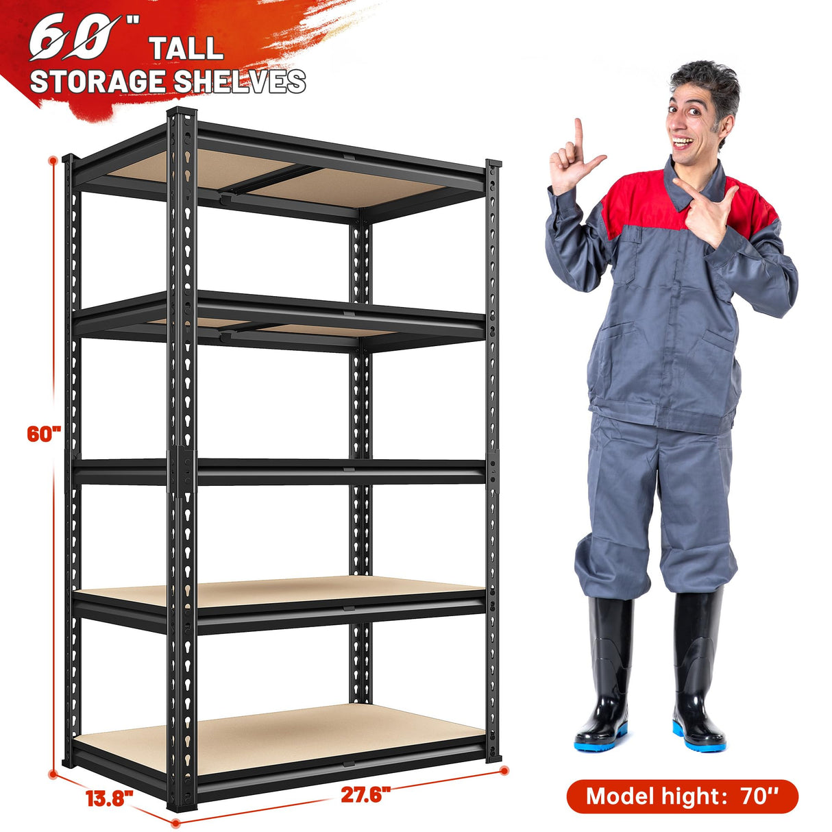 REIBII 2020LBS Storage Shelves Garage Shelving Heavy Duty Metal Shelving 5 Tier Garage Shelves Adjustable Metal Shelf for Kitchen Pantry Basement 27.6" Wx13.8 Dx 60" H, 2 Pack REIBII