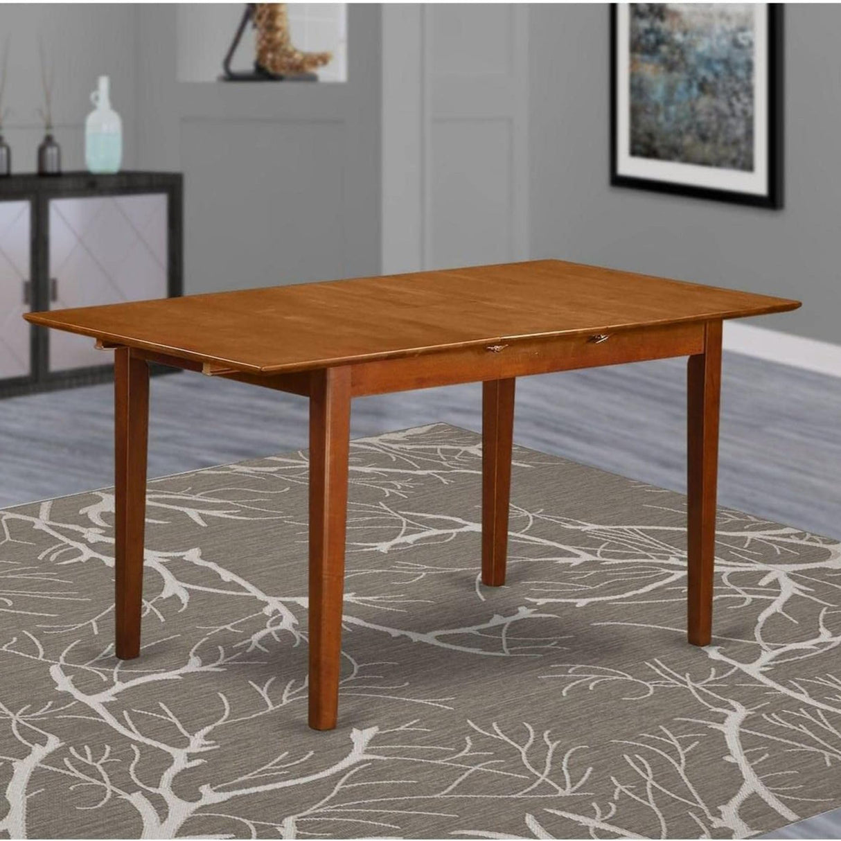 East West Furniture Picasso Dining Rectangle Wooden Table Top with Butterfly Leaf, 32x60 Inch, Saddle Brown East West Furniture