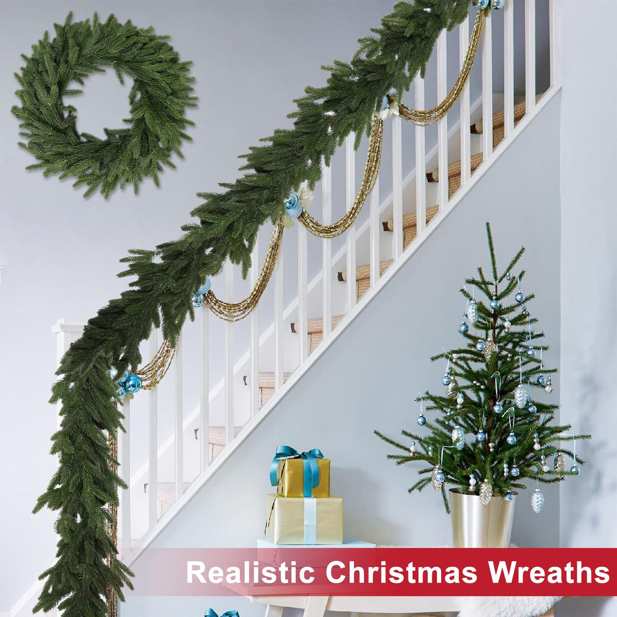 22 Inch Real Touch Christmas Wreath, Natural Droopy,Soft Bendable Winter Wreaths for Front Door, Christmas Wreath for Door, Thanksgiving Wreath, Christmas Greenery Christmas Decorations Outside LZNPA