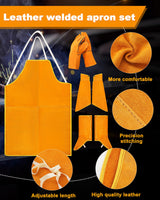 Jecery 5 Pcs Welding Flame Resistant 5 in 1 Set Include Cowhide Leather Welding Apron Welding Gloves Welding Sleeves Welding Spats Boot Covers Welding Hood with Light Lens and Neck Shoulder Protection Jecery