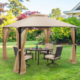 Tangkula 10x12 Ft Gazebo Replacement Canopy Top, Double Tier Canopy Replacement Roof with Air Vent and Drainage Holes, CPAI-84 Outdoor Canopy Top Cover for Garden, Backyard, Patio (Beige) Tangkula