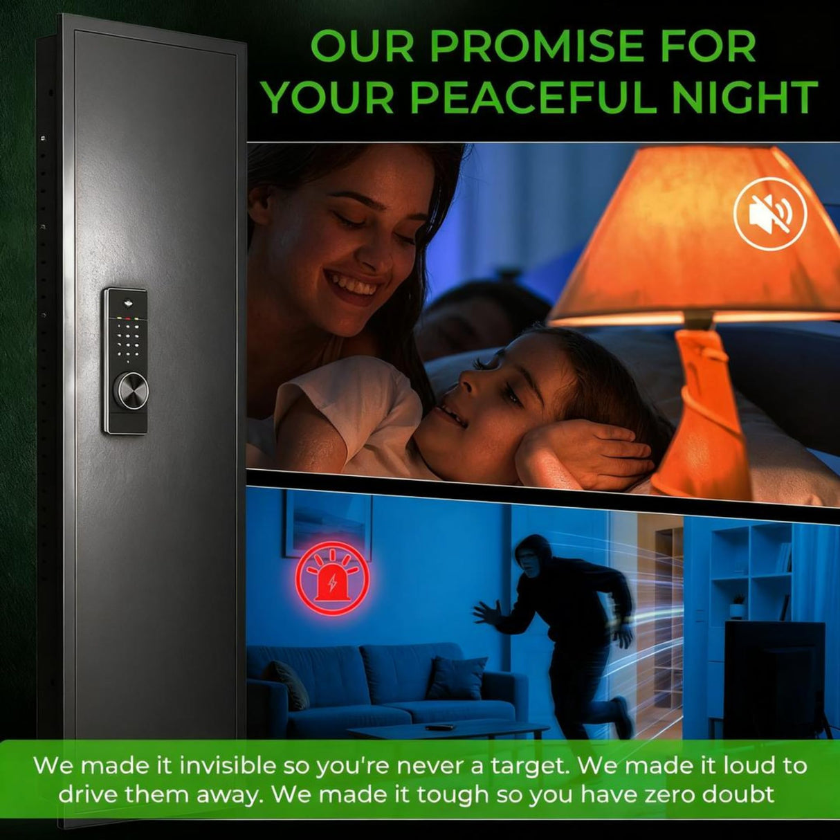 MyVoice 53" In-Wall Gun Safe Between Studs, Dual Alarm System Hidden Rifle Safe with Electronic Touchscreen Lock, 19-Gauge Steel for Concealed Firearm Storage, Silent Mode Home Defense, Quick-Access MyVoice