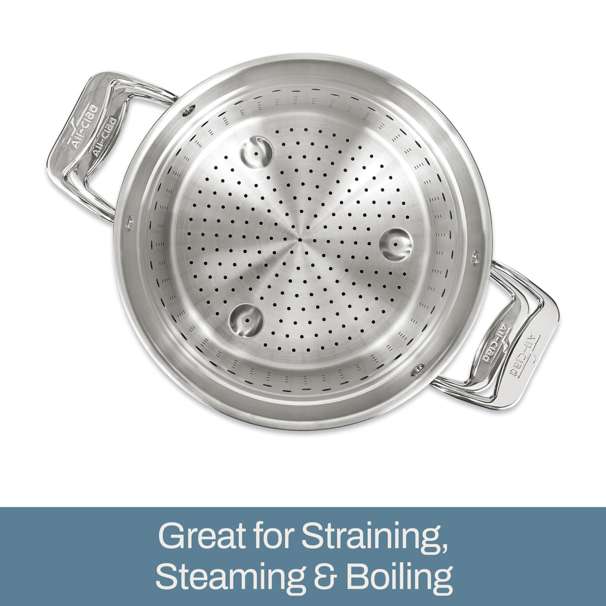 All-Clad Simply Strain Stainless Steel Stockpot, Multipot With Insert & Lid, 8 Quart, Induction, Oven Broiler Safe 600F, Strainer, Pasta Strainer with Handle, Steamer Pot, Pots and Pans Silver All-Clad