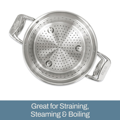 All-Clad Simply Strain Stainless Steel Stockpot, Multipot With Insert & Lid, 8 Quart, Induction, Oven Broiler Safe 600F, Strainer, Pasta Strainer with Handle, Steamer Pot, Pots and Pans Silver