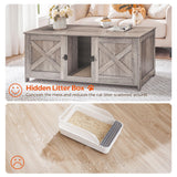 MAHANCRIS Cat Litter Box Enclosure for 2 Cats, 47.2" Hidden Cat Litter Box Furniture with Double Room, Wooden Cat Washroom Cabinet with Scratching Board, Indoor Cat House End Table, Greige CWHG1201 MAHANCRIS