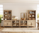 WAMPAT Entertainment Center with Bookshelves for TVs up to 75", Farmhouse Wall Unit TV Stand with Glass Doors & Drawer, Media Console Table for Living Room, Bedroom & Home Theater, Oak WAMPAT